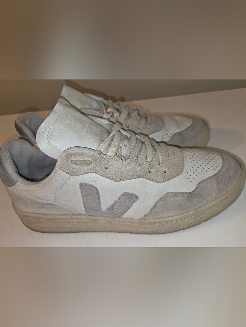 Veja V-90 Leather Suede Sneakers White Pierre Mens Size 10 / EU 43 Low Top